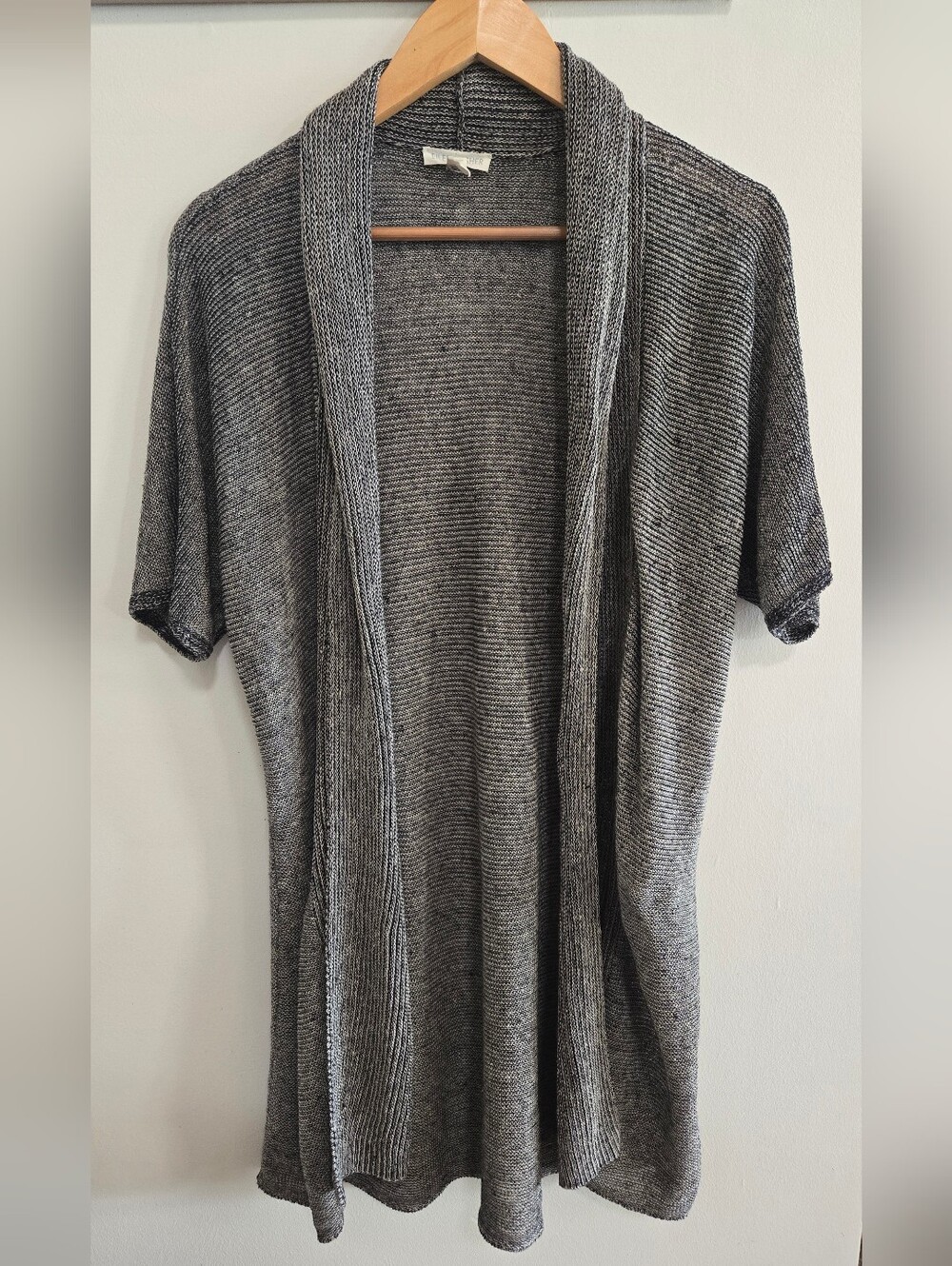 Eileen Fisher Open-Front Short-Sleeve Linen Knit Cardigan - Marled Gray